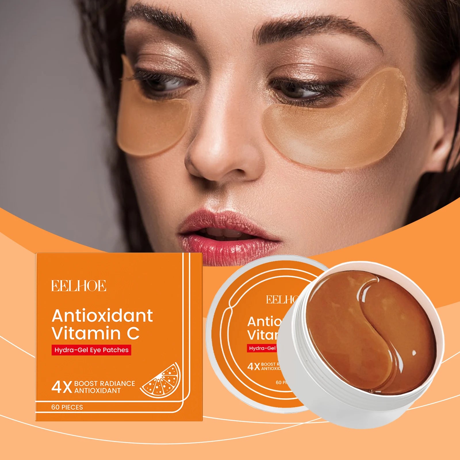 Patches de Olhos Vitamina C (60 pcs) – Reduz Olheiras, Inchaço e Sinais de Cansaço