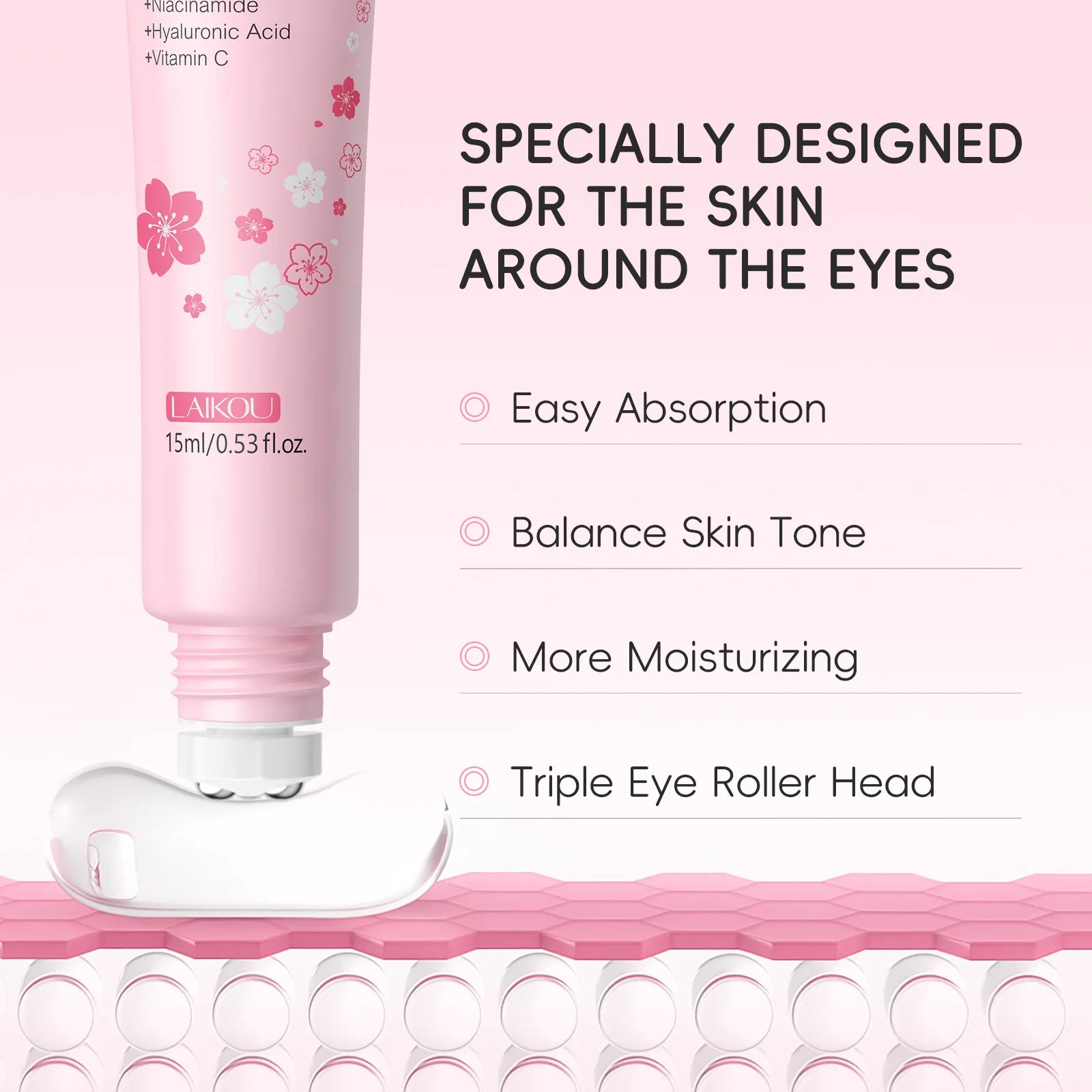 ✨ Sérum de Olhos Sakura com Roller – Reduz Olheiras, Inchaço e Linhas Finas