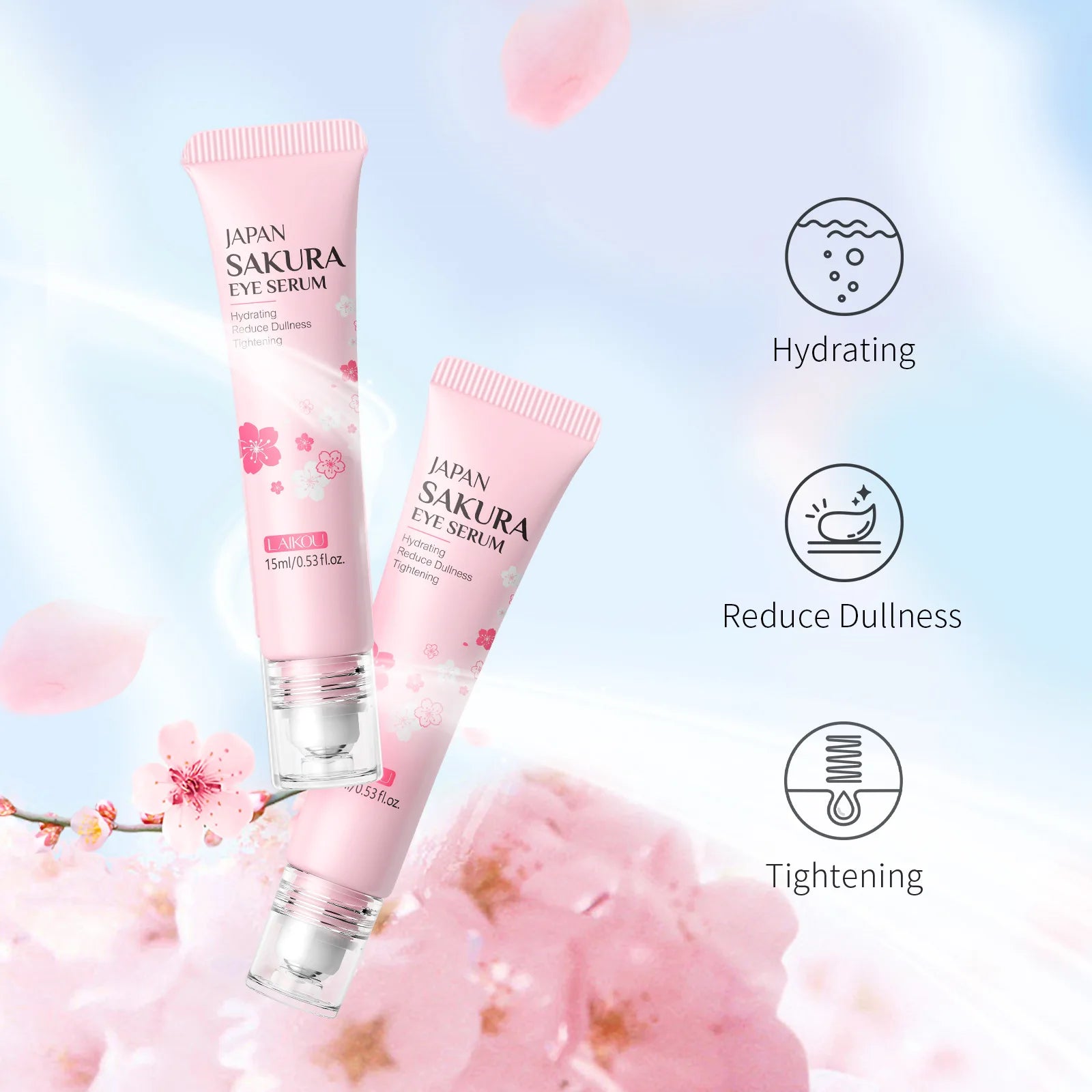 ✨ Sérum de Olhos Sakura com Roller – Reduz Olheiras, Inchaço e Linhas Finas