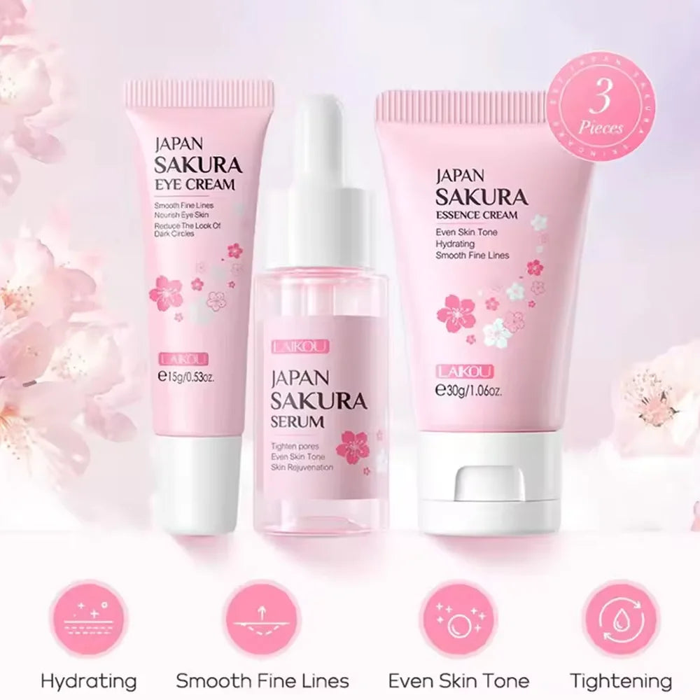 ✨ Sakura Skin Care Set (3 pcs) – Hidratação, Nutrição e Iluminação Diária