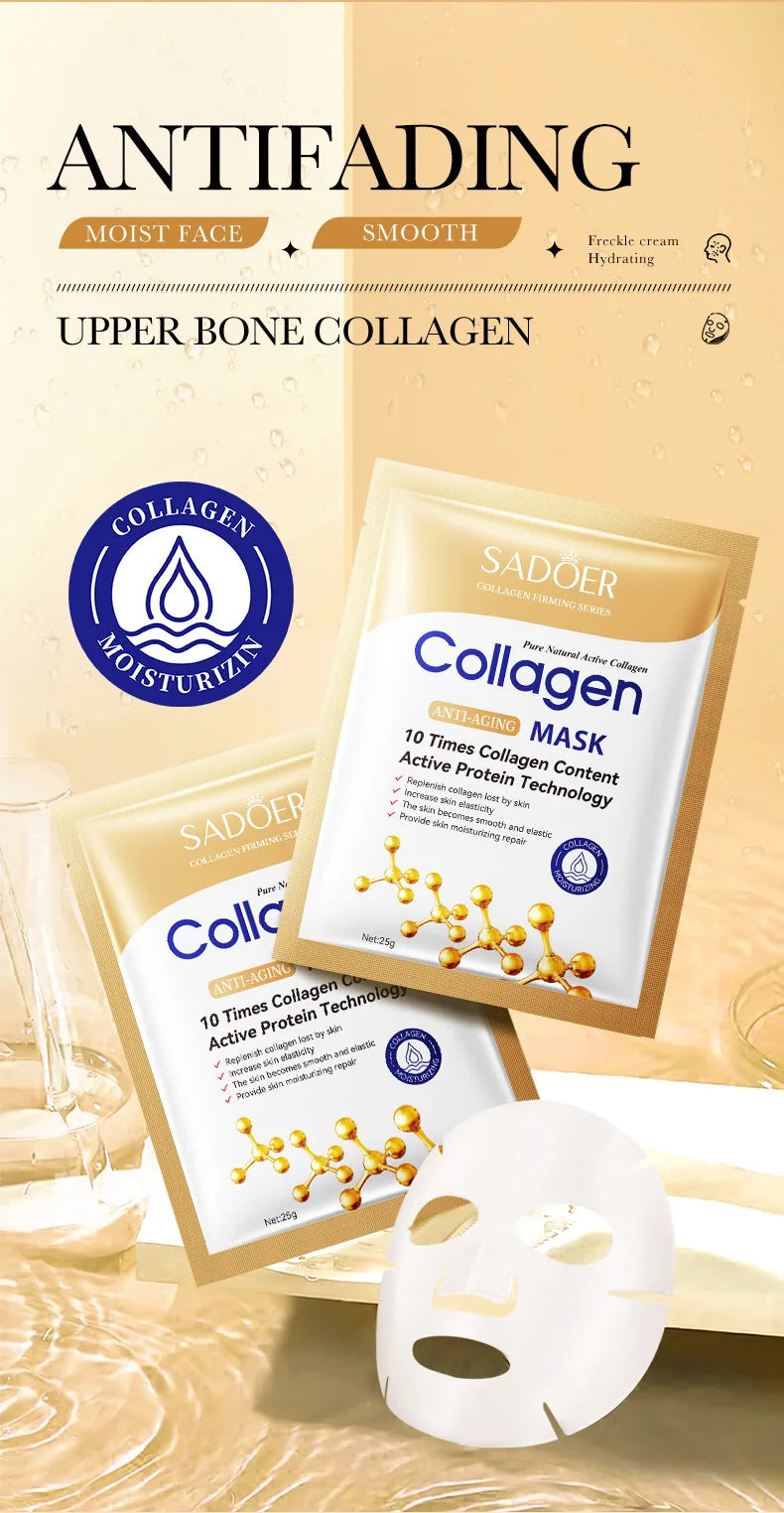 ✨ Máscara Facial de Colagénio – Anti-Rugas, Hidratação e Luminosidade Instantânea (10 Unid.)