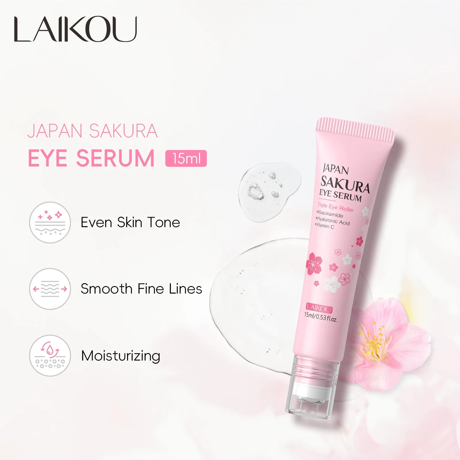 ✨ Sérum de Olhos Sakura com Roller – Reduz Olheiras, Inchaço e Linhas Finas