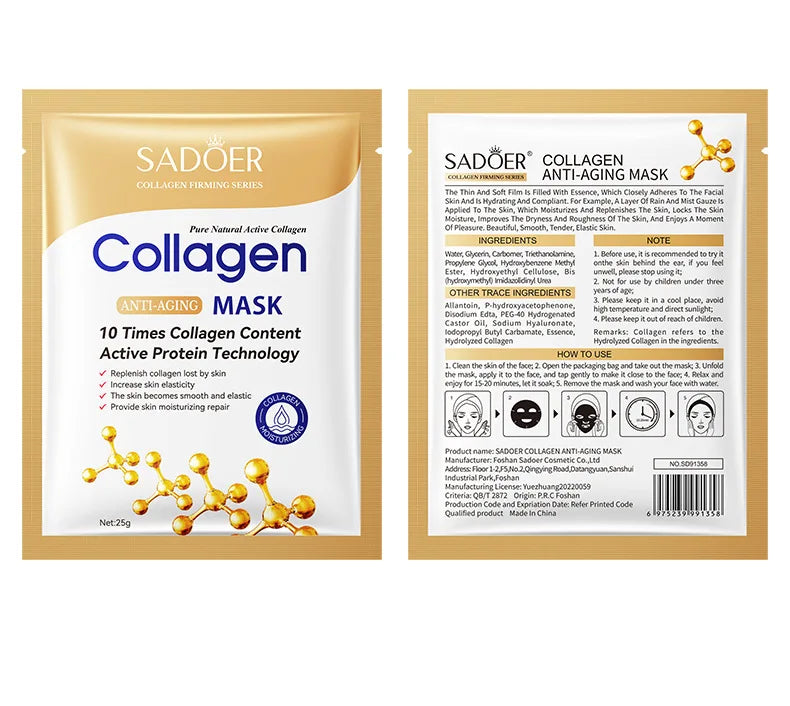 ✨ Máscara Facial de Colagénio – Anti-Rugas, Hidratação e Luminosidade Instantânea (10 Unid.)