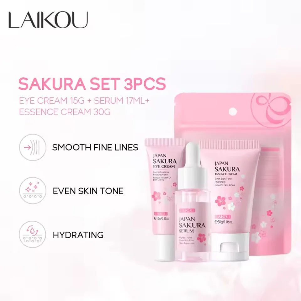 ✨ Sakura Skin Care Set (3 pcs) – Hidratação, Nutrição e Iluminação Diária